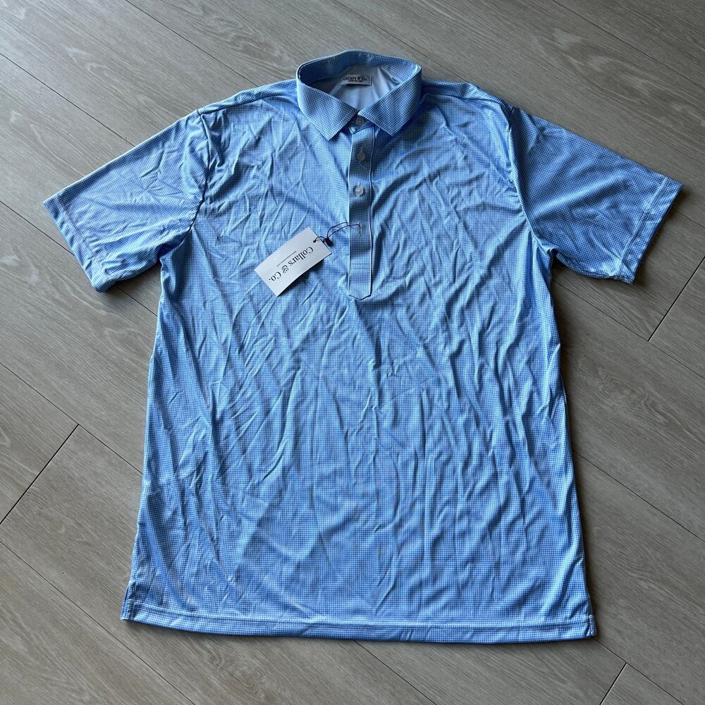 Collars & Co Dress Collar Polo Shirt Large Relaxed Blue Short Sleeve Houndstooth